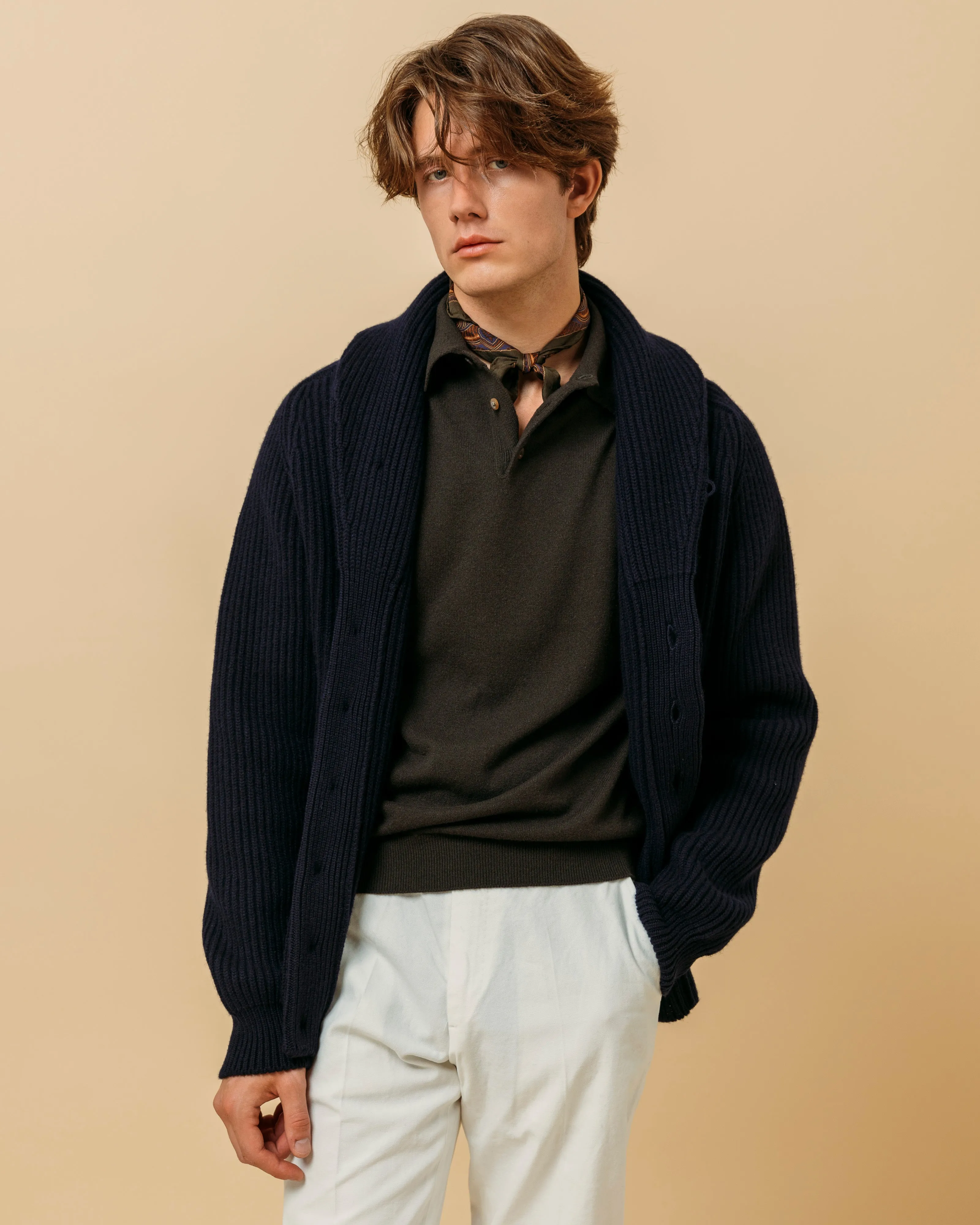 Cashmere polo shirt in dark olive