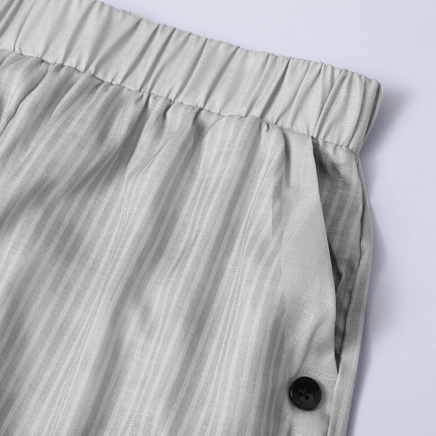 Casual Pants for Women Stripe Print Side Button Trendy Ankle Trousers Baggy Straight Leg Beach Cropped with Pocket