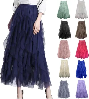 Casual Skirts for Women,Retro Elastic High Waisted Flapper Long Skirt,Lightweight Boho Fall Maxi Skirt for Women Under Dress Black