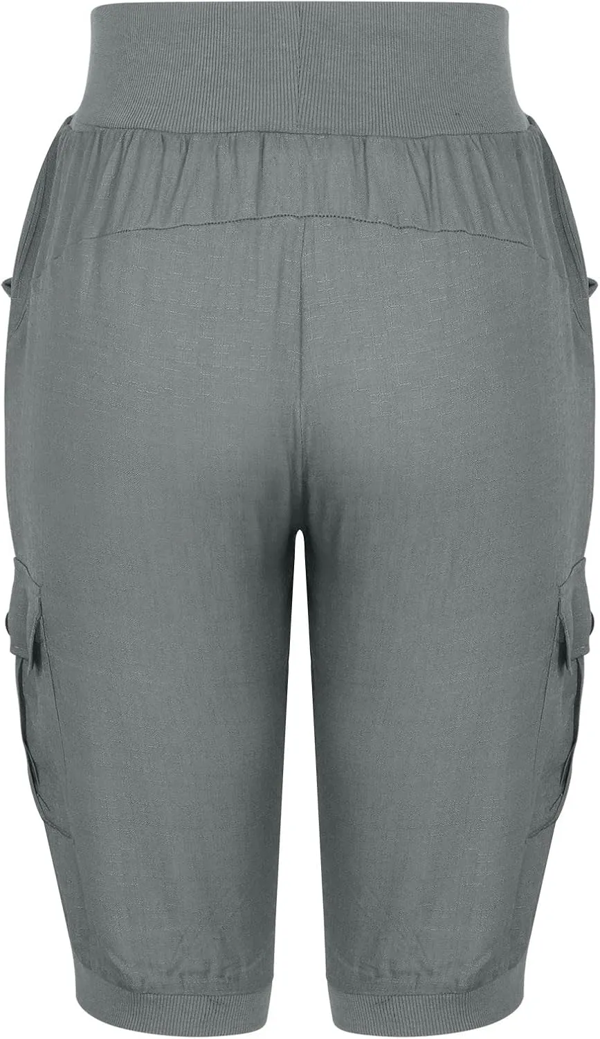 Ceboyel Women's Cotton Linen Crop Capris Drawstring Summer Cargo Pants Trendy Casual Straight Pants Dressy Ladies Clothing