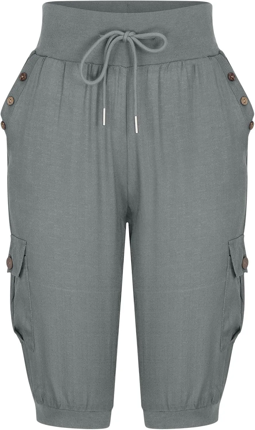 Ceboyel Women's Cotton Linen Crop Capris Drawstring Summer Cargo Pants Trendy Casual Straight Pants Dressy Ladies Clothing