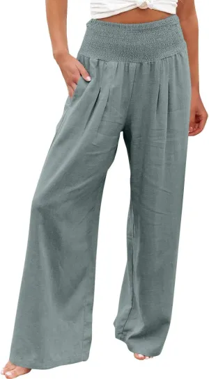 Ceboyel Women's Flowy Summer Pants Wide Leg Palazzo Pant High Waisted Trousers Loose Fitting Trendy Casual Vacation Outfits