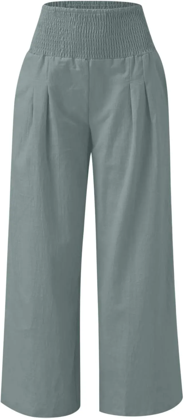 Ceboyel Women's Flowy Summer Pants Wide Leg Palazzo Pant High Waisted Trousers Loose Fitting Trendy Casual Vacation Outfits