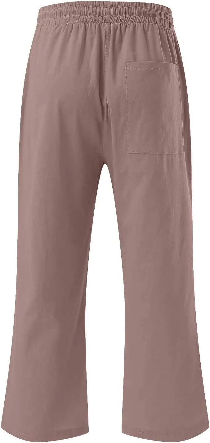 Ceboyel Womens Linen Crop Capris Drawstring Summer Pants Elastic Waist Trousers Casual Loose Summer Beach Outfits 2023