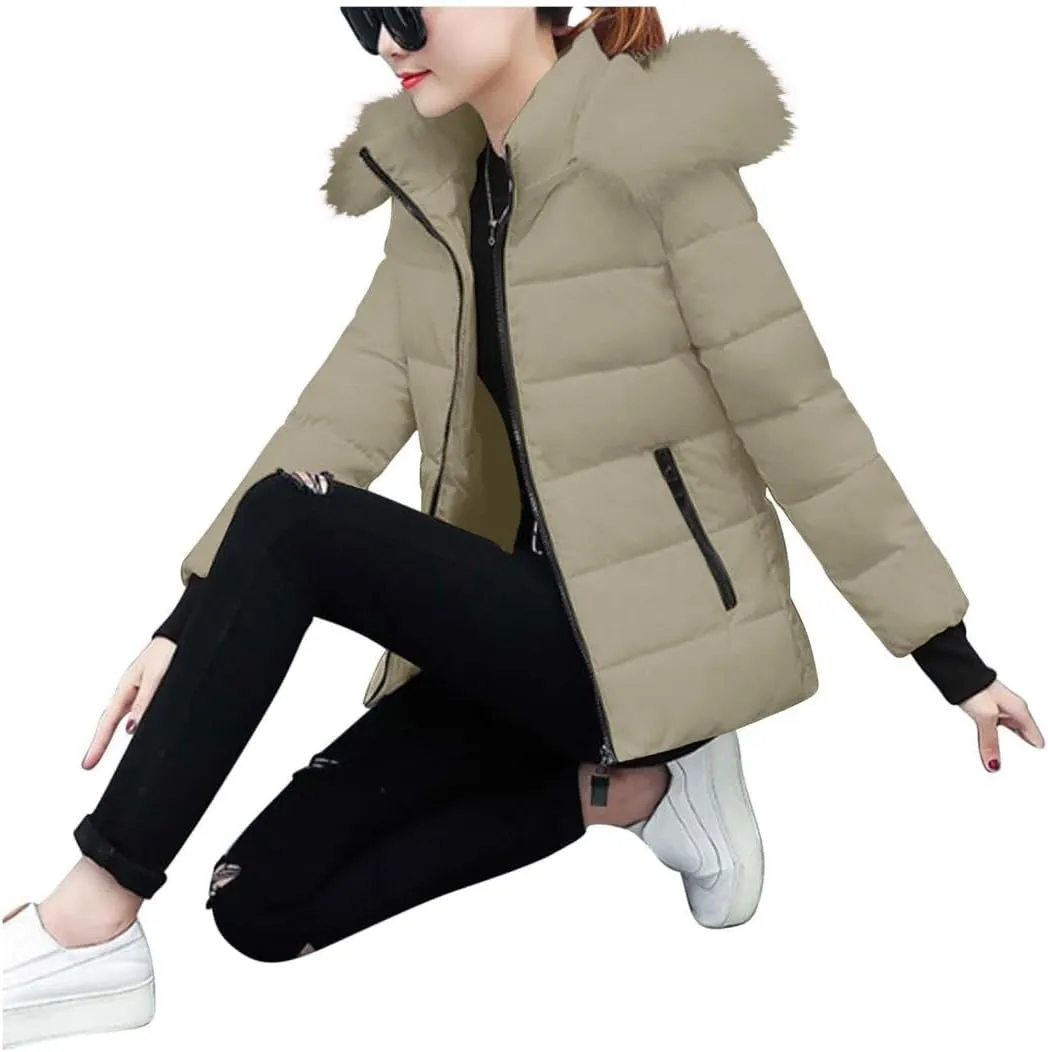 Ceboyel Womens Warm Winter Puffer Coats 2024 Trendy Hooded Jackets Thicken Down Coat With Hood Fur Lightweight