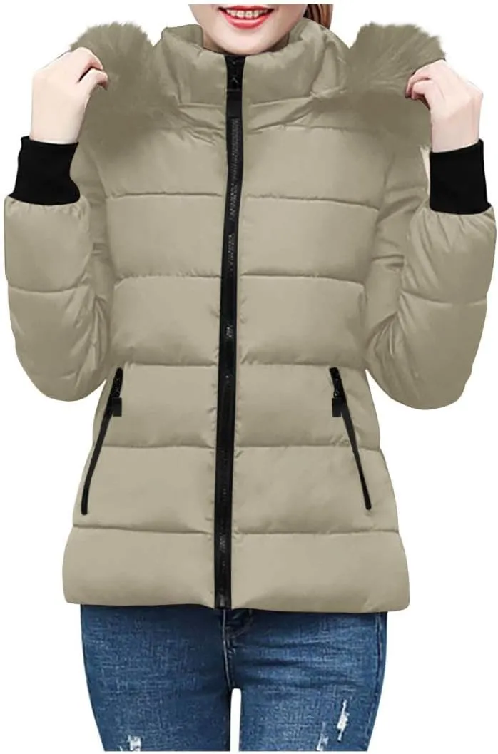 Ceboyel Womens Warm Winter Puffer Coats 2024 Trendy Hooded Jackets Thicken Down Coat With Hood Fur Lightweight