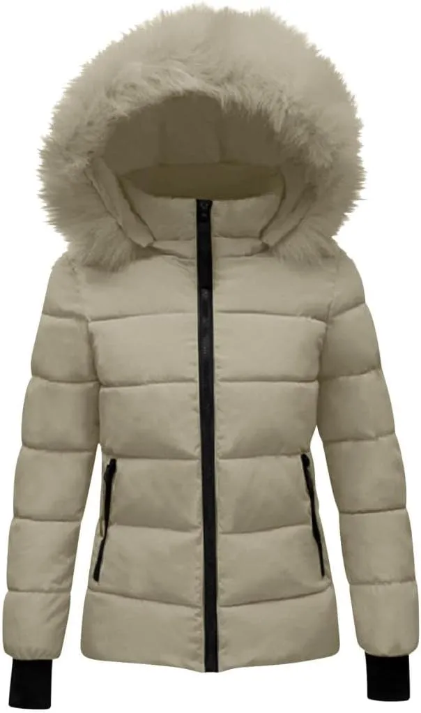 Ceboyel Womens Warm Winter Puffer Coats 2024 Trendy Hooded Jackets Thicken Down Coat With Hood Fur Lightweight