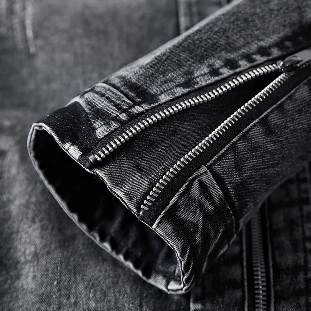 CHARTOU Men Casual Distressed Fleece Lined Denim Jacket Motorcycle Full Zip Up Jean Jacket
