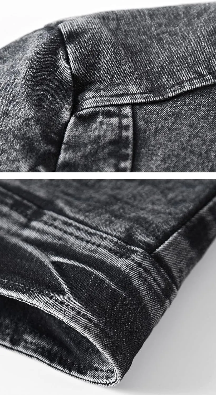 CHARTOU Men Casual Distressed Fleece Lined Denim Jacket Motorcycle Full Zip Up Jean Jacket