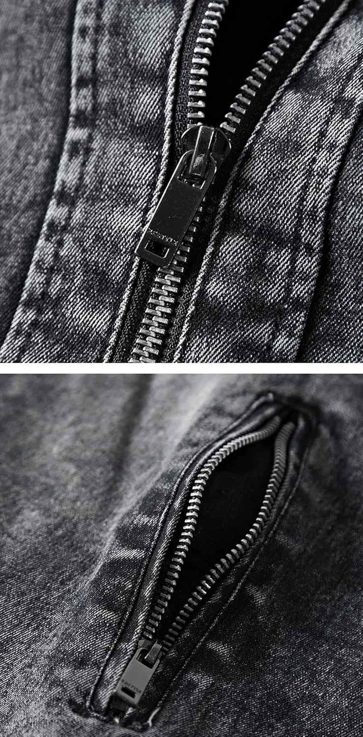 CHARTOU Men Casual Distressed Fleece Lined Denim Jacket Motorcycle Full Zip Up Jean Jacket