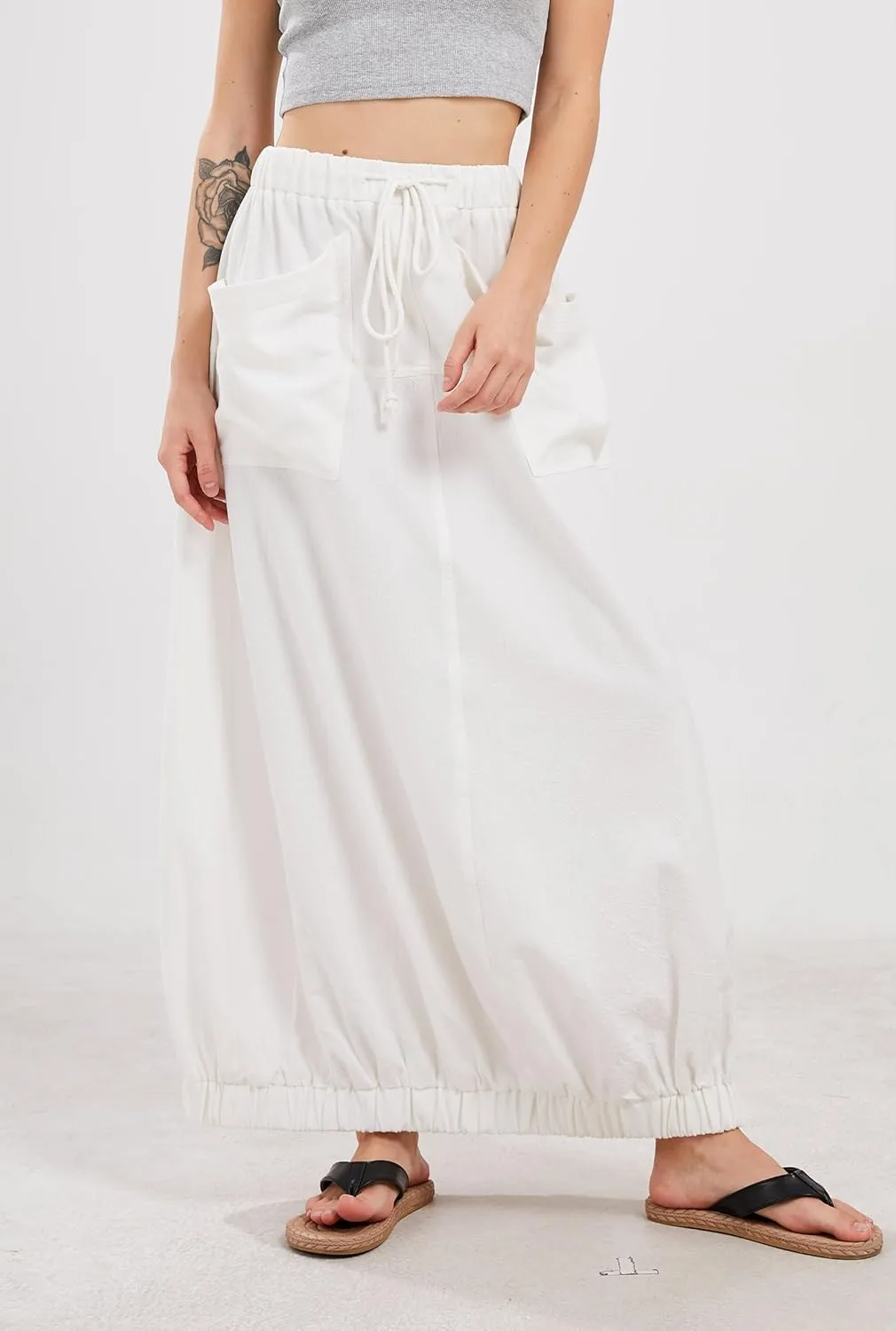 CHARTOU Women Baggy Parachute Skirt Comfy Casual Cotton Y2k Cargo Maxi Long Skirt
