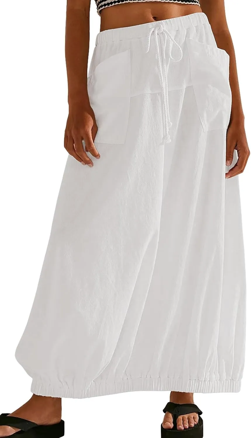 CHARTOU Women Baggy Parachute Skirt Comfy Casual Cotton Y2k Cargo Maxi Long Skirt