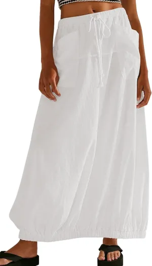CHARTOU Women Baggy Parachute Skirt Comfy Casual Cotton Y2k Cargo Maxi Long Skirt