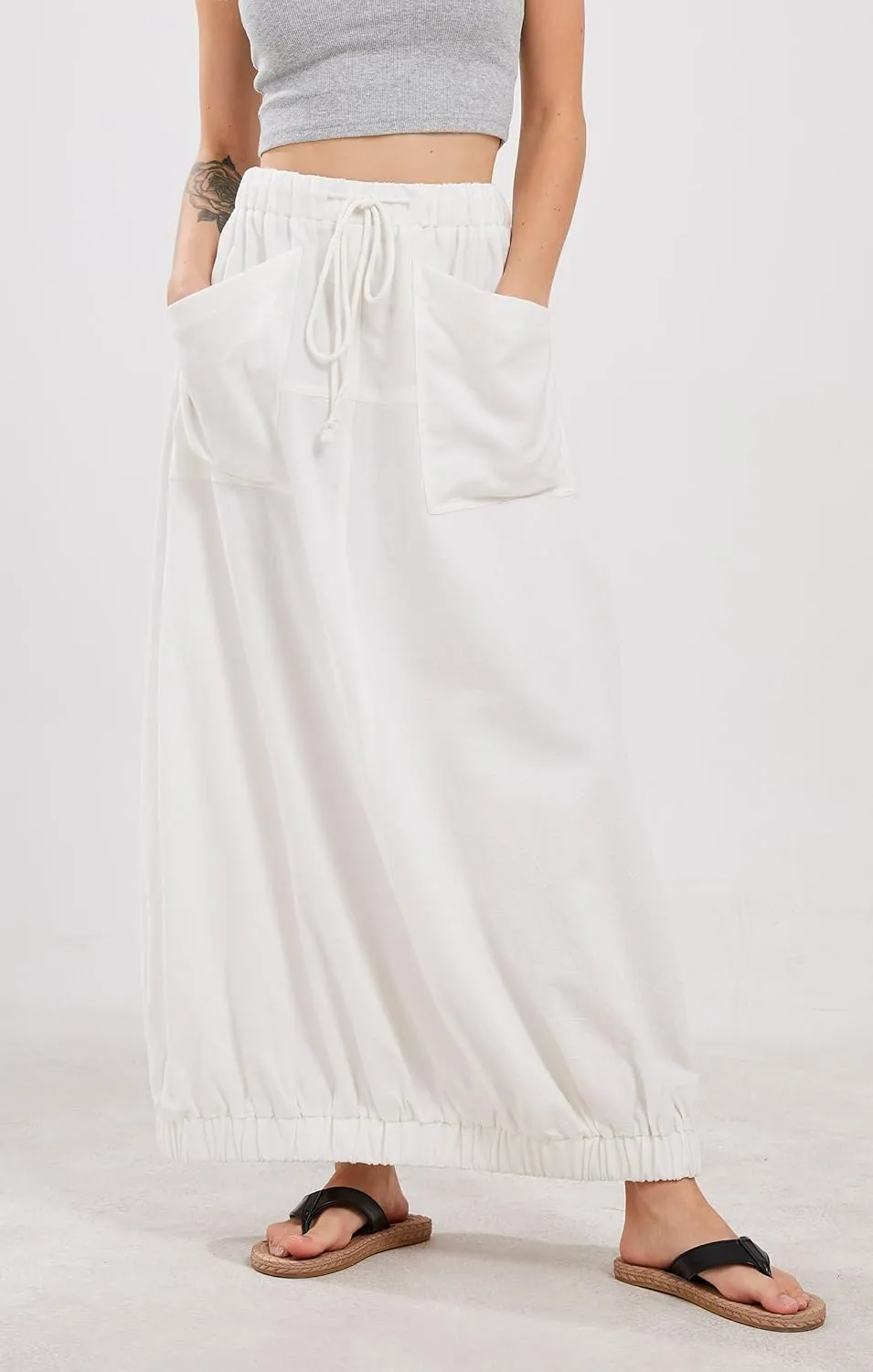 CHARTOU Women Baggy Parachute Skirt Comfy Casual Cotton Y2k Cargo Maxi Long Skirt