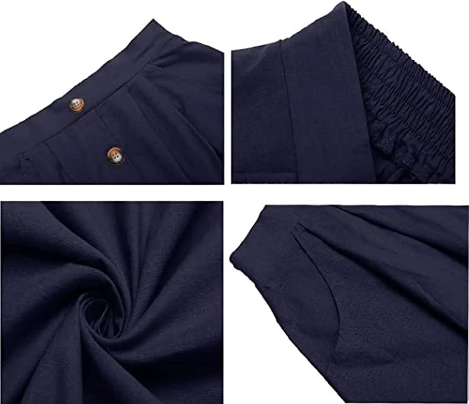 CHARTOU Women Elastic High Waisted Pleated Midi Skirt Button Front Flowy A Line Midi Skirt Knee Length Pockets