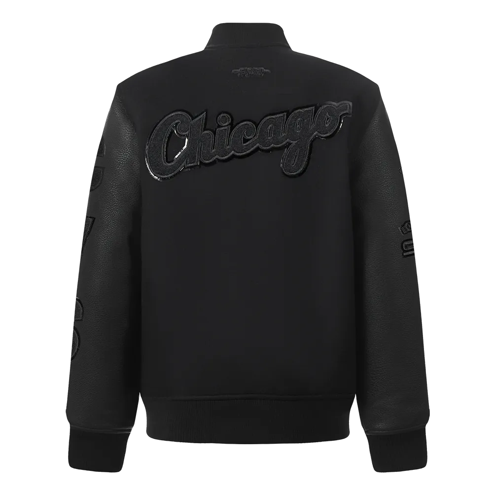 CHICAGO WHITE SOX TRIPLE BLACK BIG BOYS WOOL VARSITY JACKET (JET BLACK)