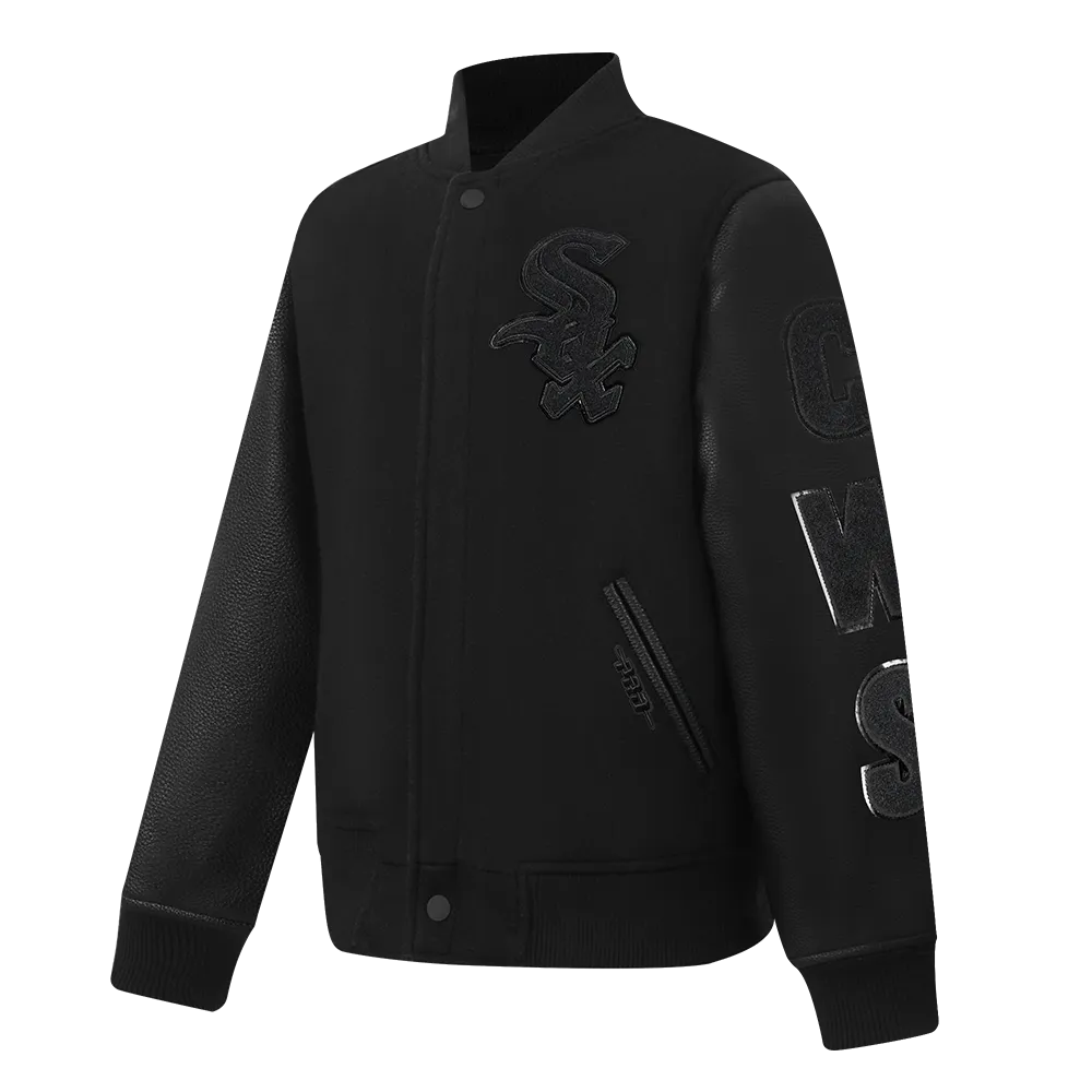 CHICAGO WHITE SOX TRIPLE BLACK BIG BOYS WOOL VARSITY JACKET (JET BLACK)