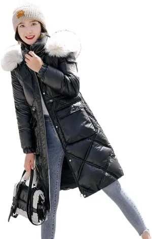 CJQJPNZ Fur Collar Hooded Winter Long Women Parkas Thicken Quilted Cotton Padded Coat For Ladies Solid Zipper Warm Jacket-