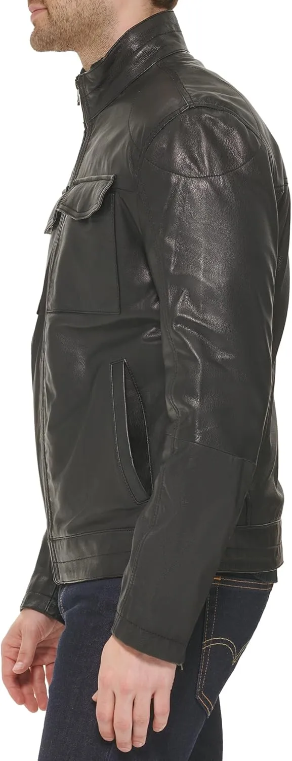 Cole Haan Men's Washed Leather Trucker Jacket