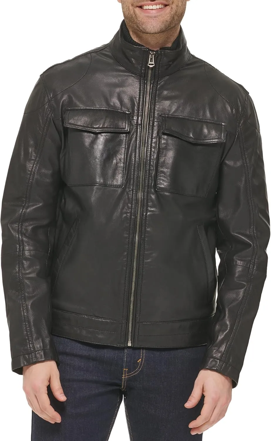 Cole Haan Men's Washed Leather Trucker Jacket