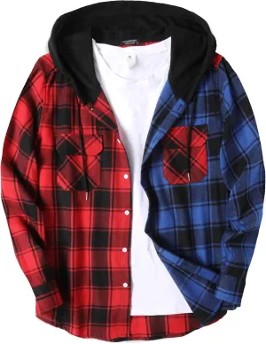 COOFANDY Men's Plaid Hoodie Flannel Shirt Jacket Long Sleeve Casual Fashion Button Shirts