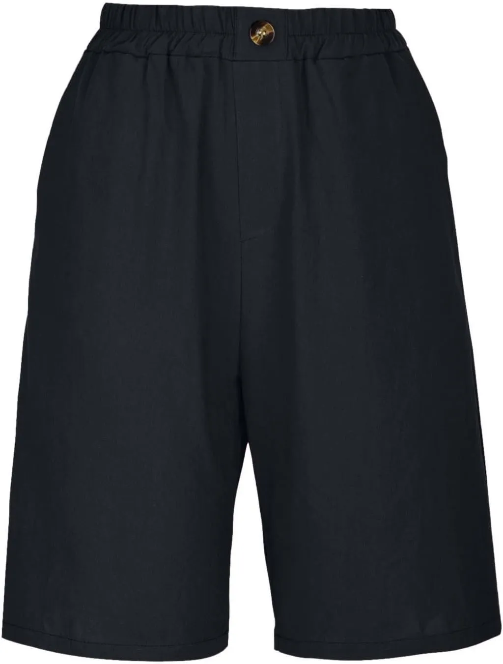 Cotton Linen Pants for Women Half Shorts Pants Summer Elastic Waist Buttons Solid Color Casual Pockets Pants