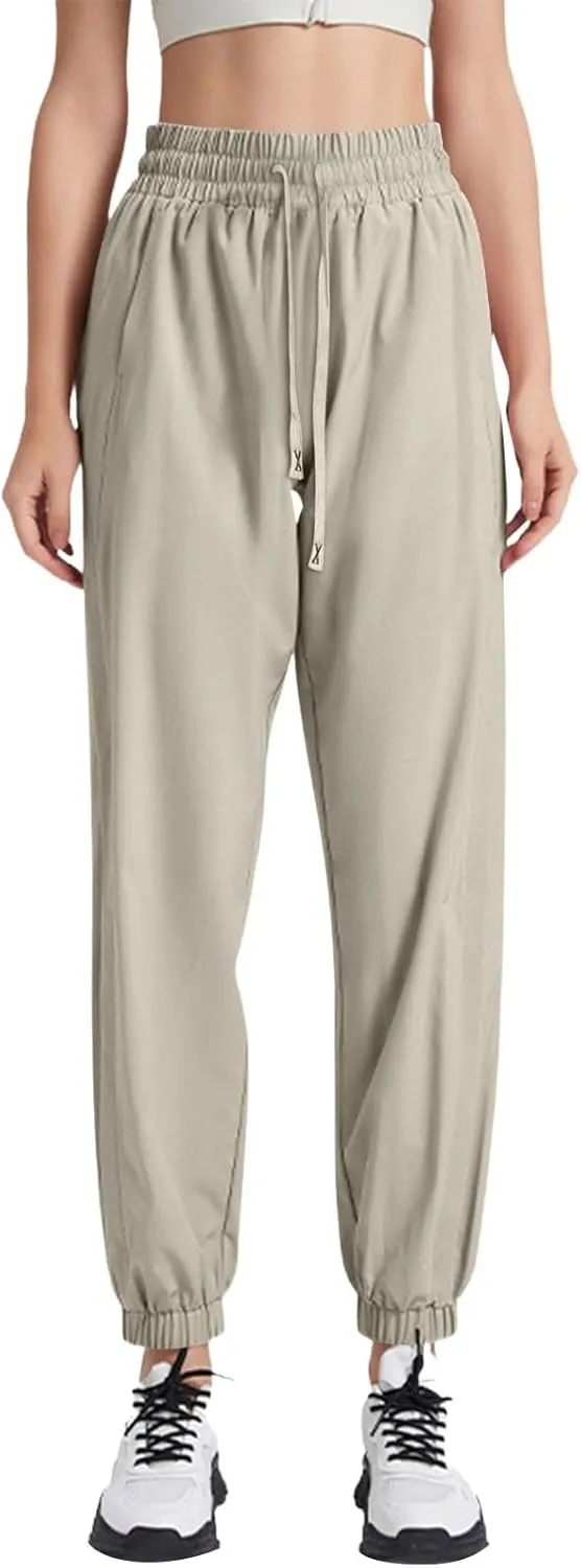 Cotton Linen Womens Sweatpants,Women's Pants Wide Leg Flowy Trousers with Pockets High Waisted Business Casual