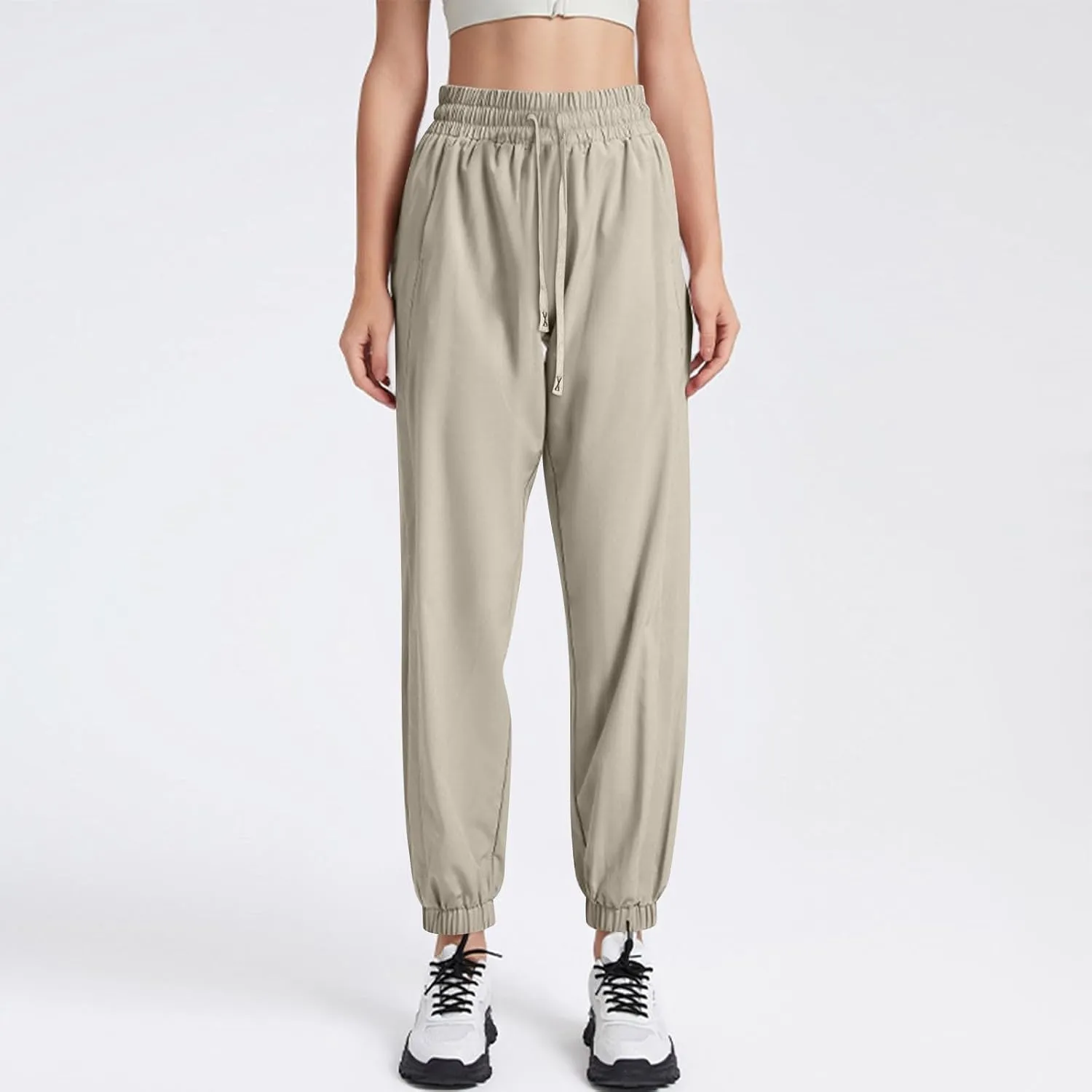 Cotton Linen Womens Sweatpants,Women's Pants Wide Leg Flowy Trousers with Pockets High Waisted Business Casual