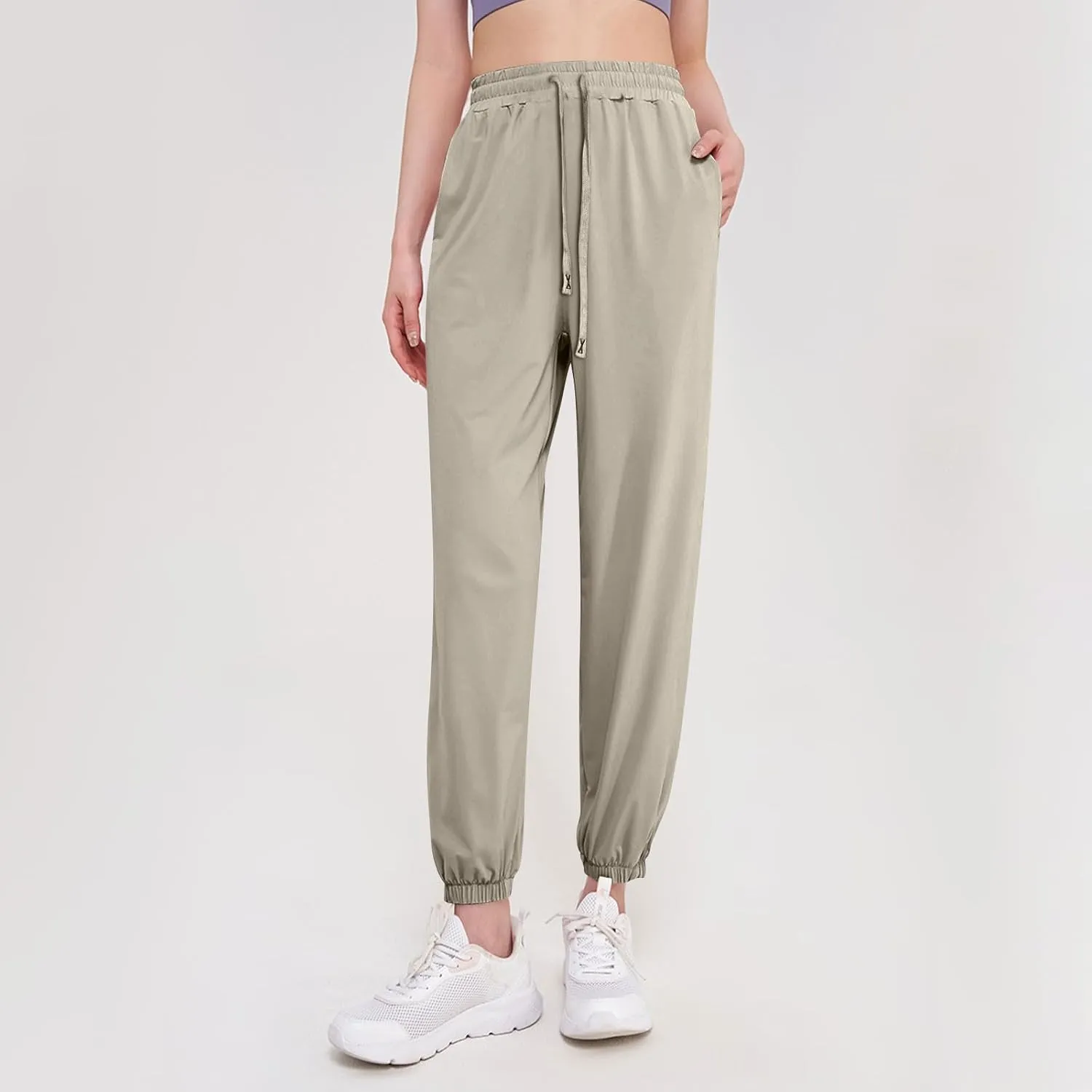 Cotton Linen Womens Sweatpants,Women's Pants Wide Leg Flowy Trousers with Pockets High Waisted Business Casual