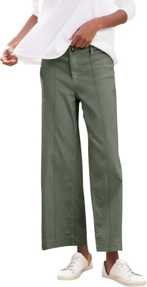 Cropped Linen Pants Women Elastic Waist Wide Leg Dress Pants Comfy Business Casual Work Pants Trousers with Pockets