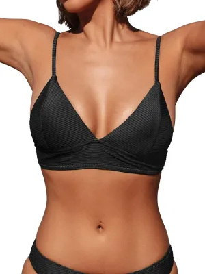 CUPSHE Bikini Top for Women Swimsuit V Neck Textured Bathing Suit