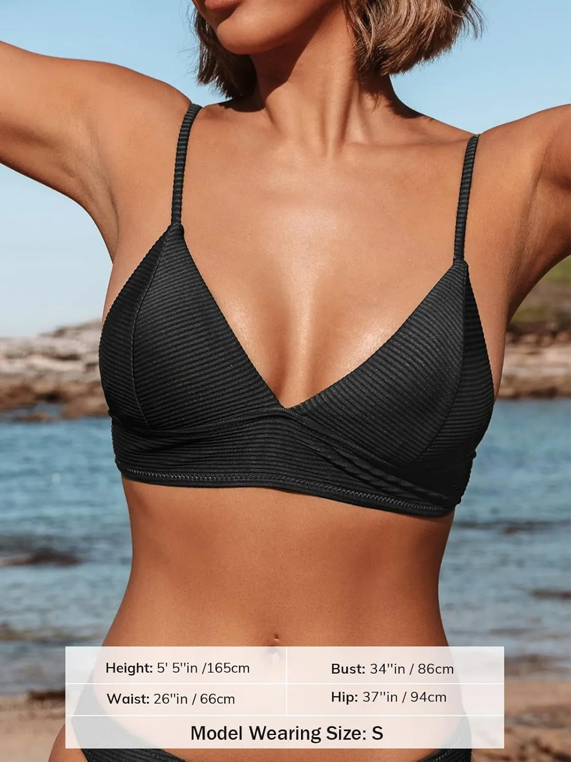CUPSHE Bikini Top for Women Swimsuit V Neck Textured Bathing Suit