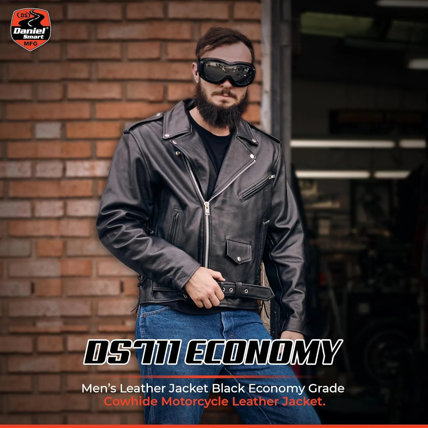 Daniel Smart Men Motorcycle Leather Jacket Black Economy Biker Leather Jacket with Concealment Armory Pocket