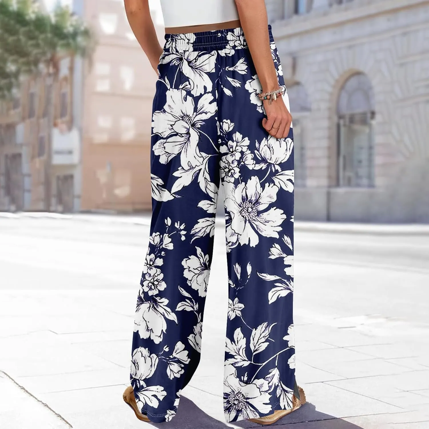 Dress Pants Women Petite High Waisted Wide Leg Summer Beach Vacation Women's Pants Boho Lounge Casual Palazzo Trousers