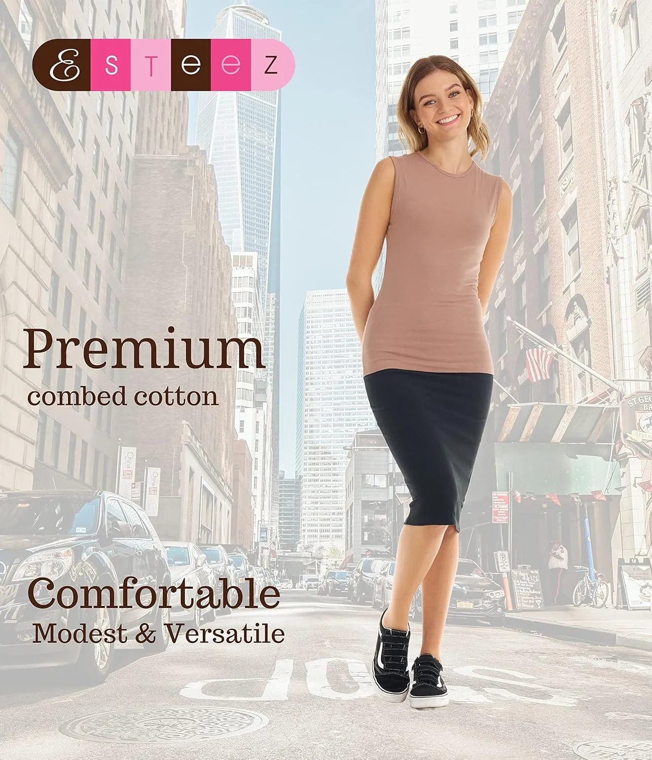 ESTEEZ Women's Tank Top Base Layering Camisole Fitted Sleeveless T-Shirt