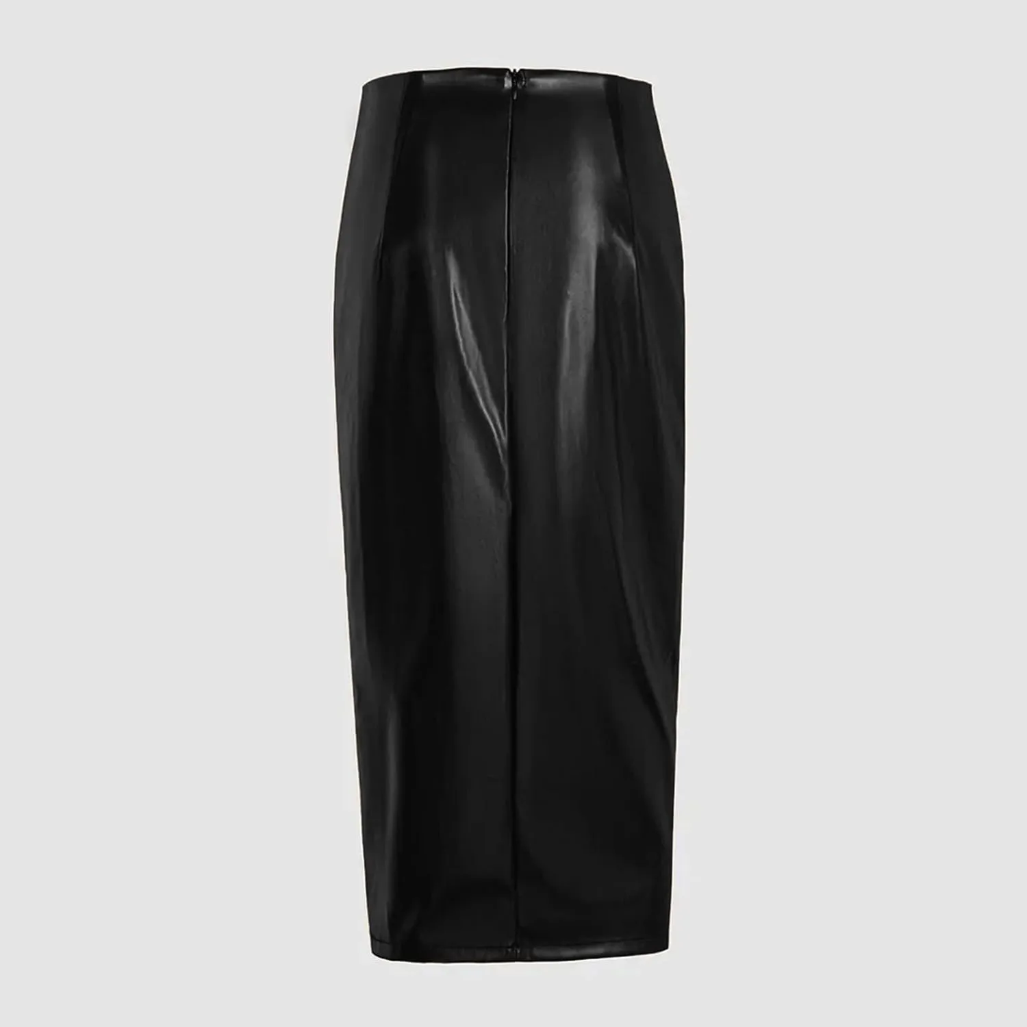 Faux Leather Pencil Skirt High Waist Split Lady's Half Body Midi Hip Skirt Wear to Work Ruched Wrap Skirts for Women