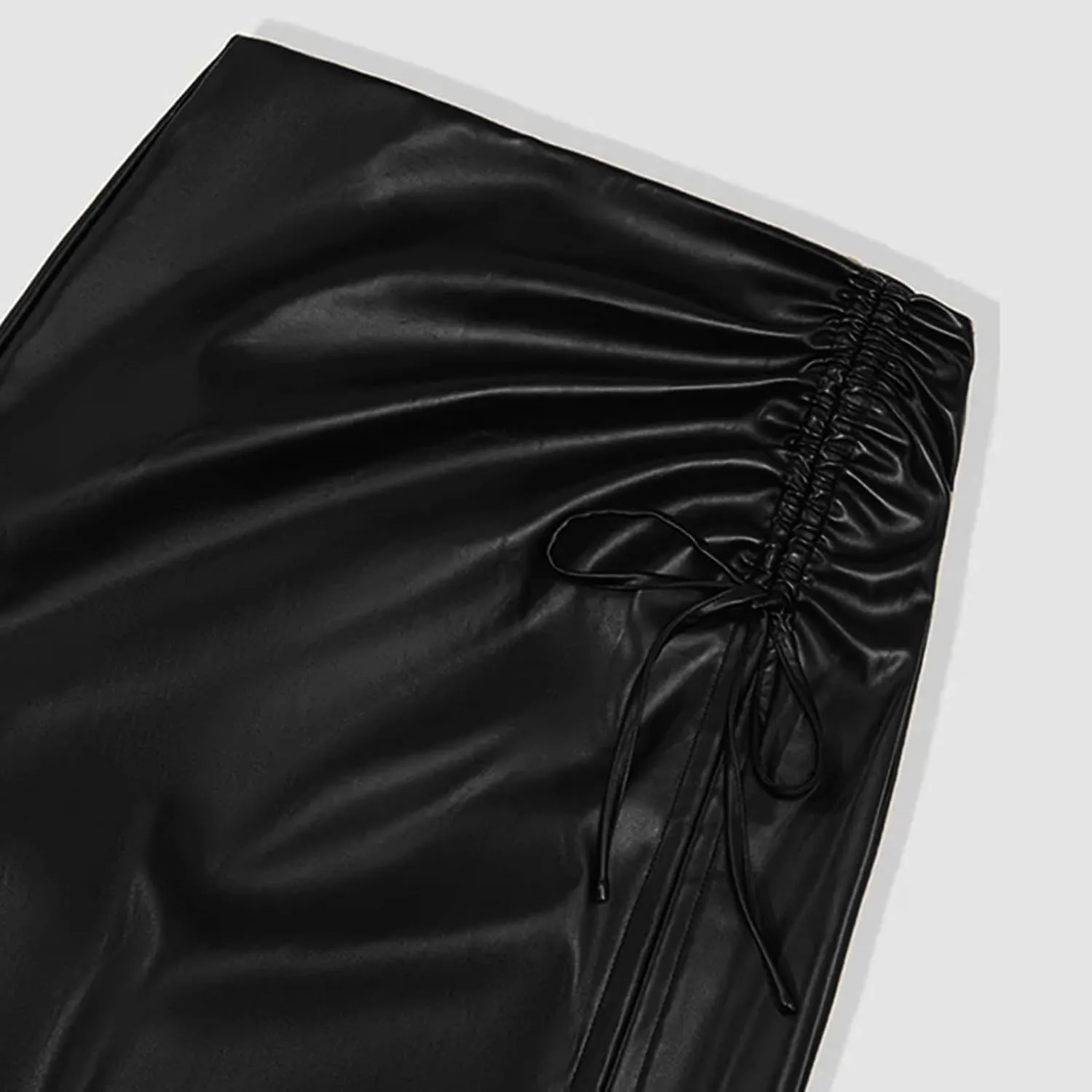 Faux Leather Pencil Skirt High Waist Split Lady's Half Body Midi Hip Skirt Wear to Work Ruched Wrap Skirts for Women