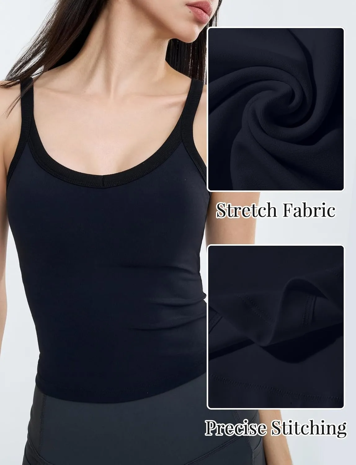 FEOYA Womens Workout Tank Top Scoop Neck Sports Bra Yoga Cami Top with Built-in Bra Fitness Padded Camisole