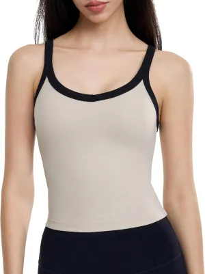 FEOYA Womens Workout Tank Top Scoop Neck Sports Bra Yoga Cami Top with Built-in Bra Fitness Padded Camisole