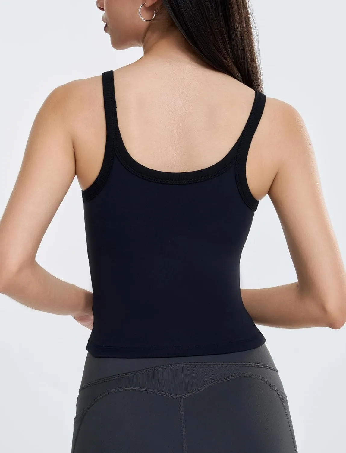 FEOYA Womens Workout Tank Top Scoop Neck Sports Bra Yoga Cami Top with Built-in Bra Fitness Padded Camisole