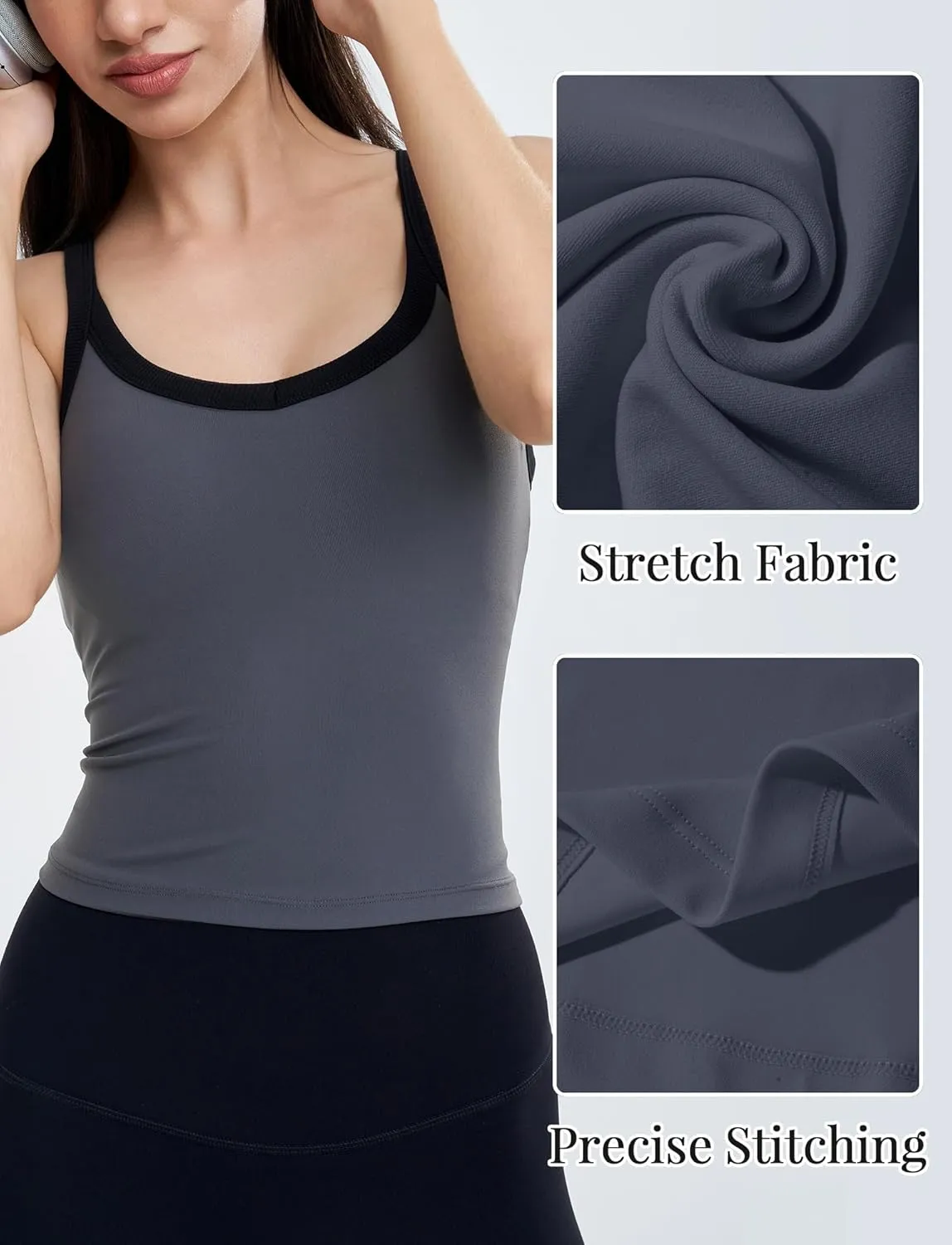 FEOYA Womens Workout Tank Top Scoop Neck Sports Bra Yoga Cami Top with Built-in Bra Fitness Padded Camisole
