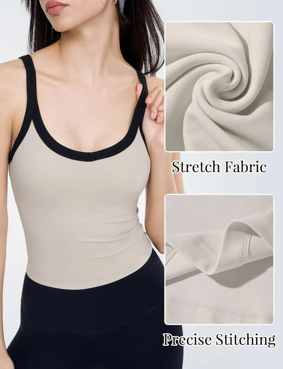 FEOYA Womens Workout Tank Top Scoop Neck Sports Bra Yoga Cami Top with Built-in Bra Fitness Padded Camisole
