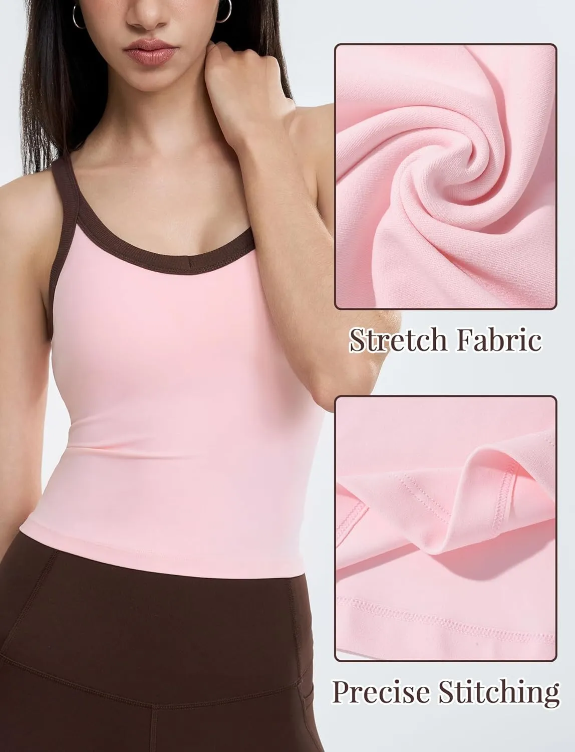 FEOYA Womens Workout Tank Top Scoop Neck Sports Bra Yoga Cami Top with Built-in Bra Fitness Padded Camisole