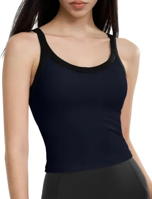 FEOYA Womens Workout Tank Top Scoop Neck Sports Bra Yoga Cami Top with Built-in Bra Fitness Padded Camisole