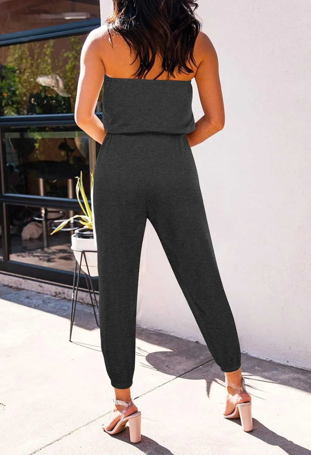 Fixmatti Women Tube Top Romper Strapless Bandeau Cold Shoulder Jumpsuit Outfits