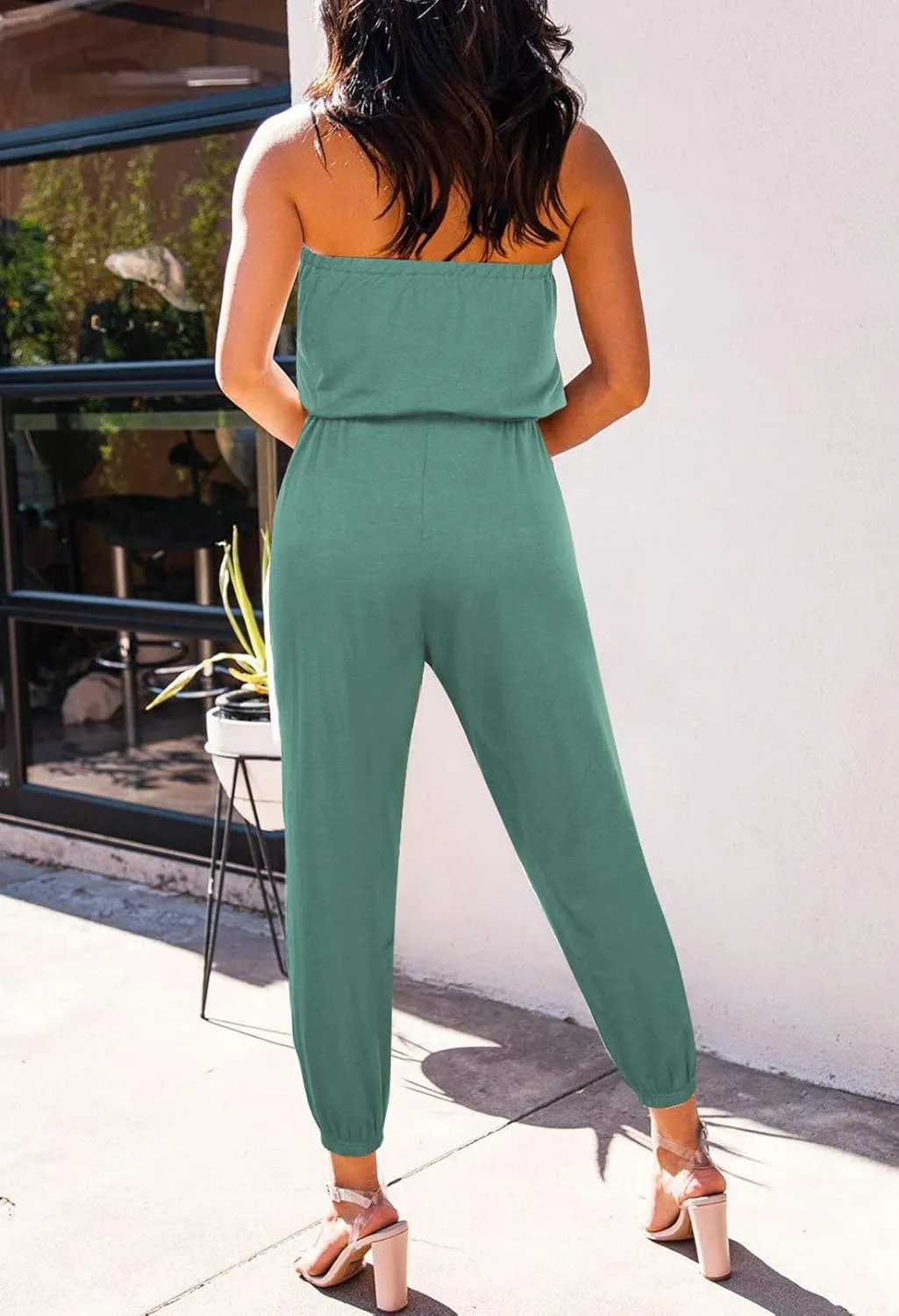 Fixmatti Women Tube Top Romper Strapless Bandeau Cold Shoulder Jumpsuit Outfits