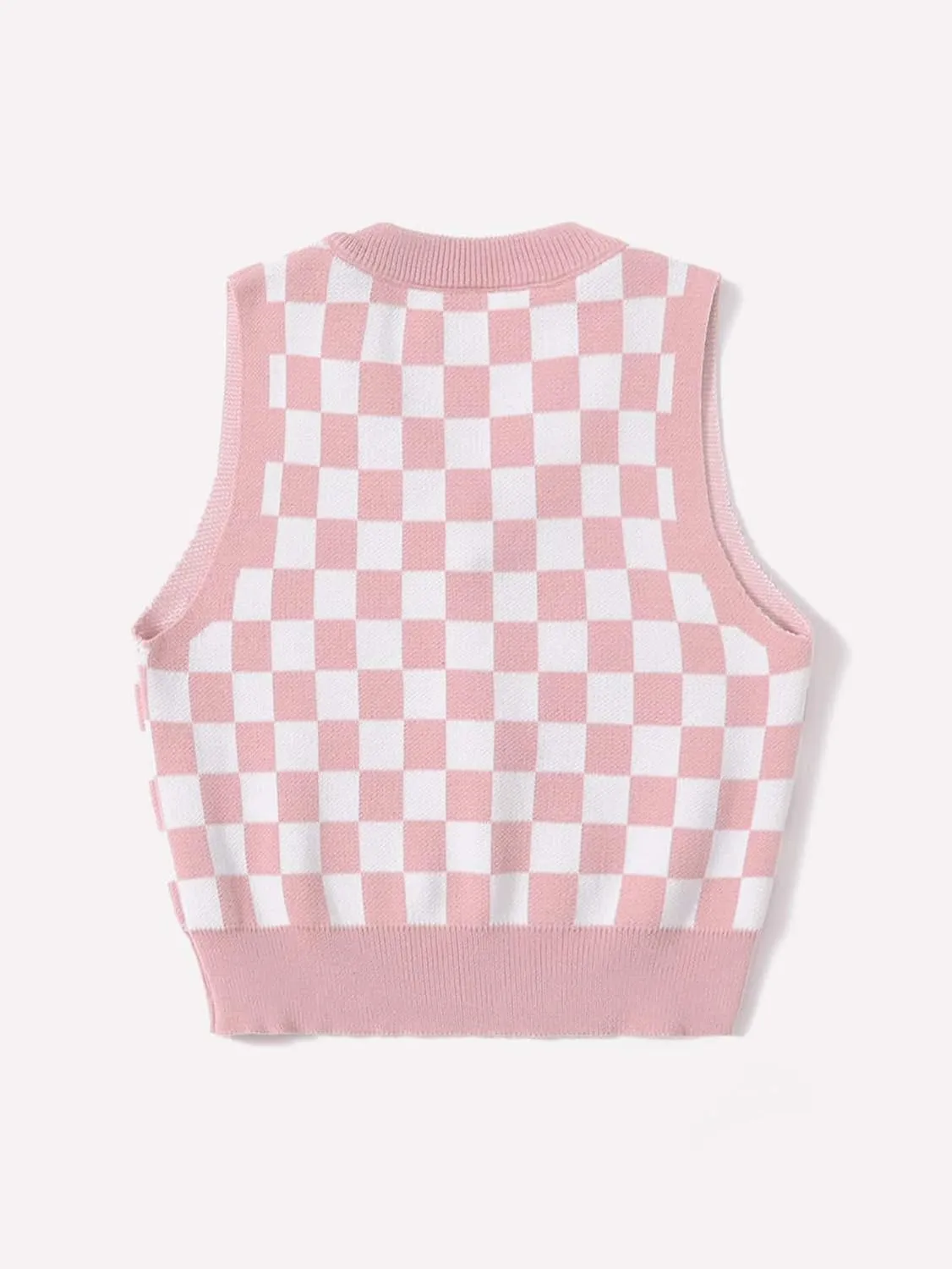 Floerns Girls Checker Print V Neck Sleeveless Sweater Vest Tank Top
