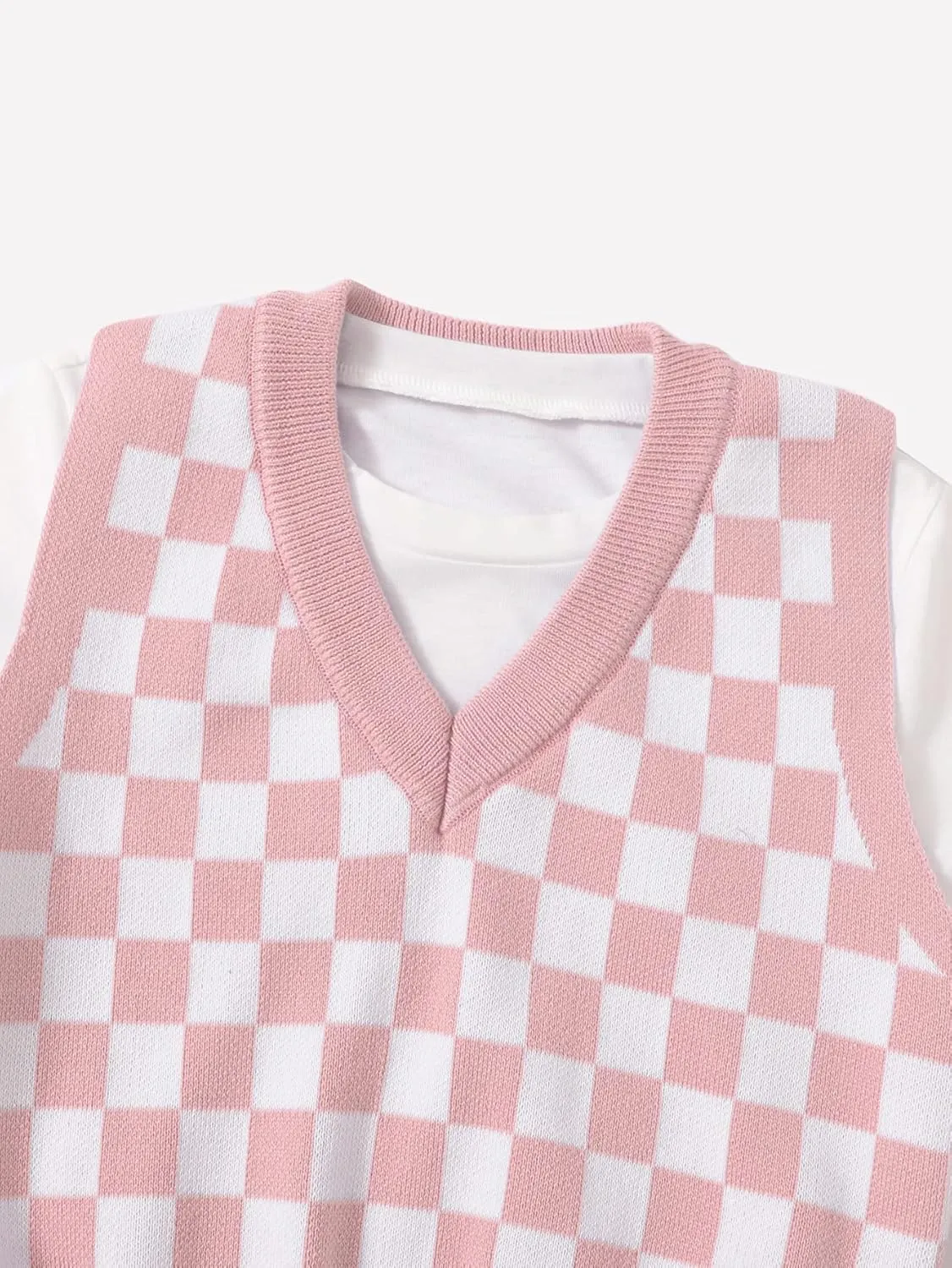 Floerns Girls Checker Print V Neck Sleeveless Sweater Vest Tank Top