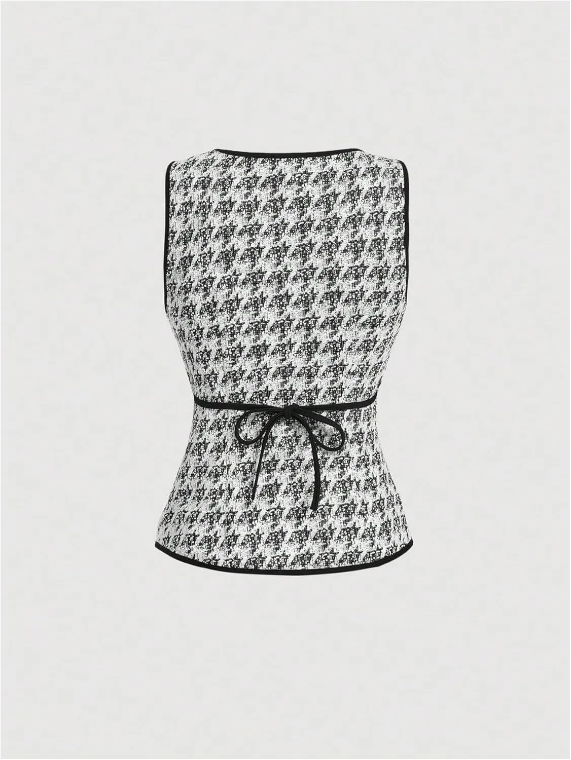 Floerns Women's Houndstooth Sleeveless Tank Top Contrast Binding Button Knit Vest