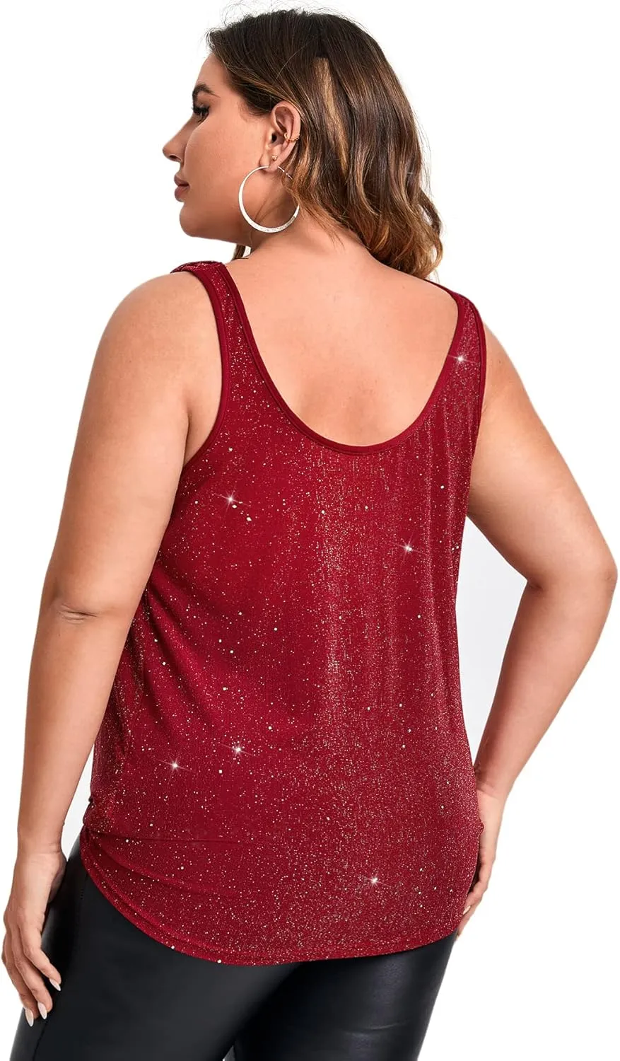 Floerns Women's Plus Size Glitter Draped Neck Sleeveless Backless Cami Top